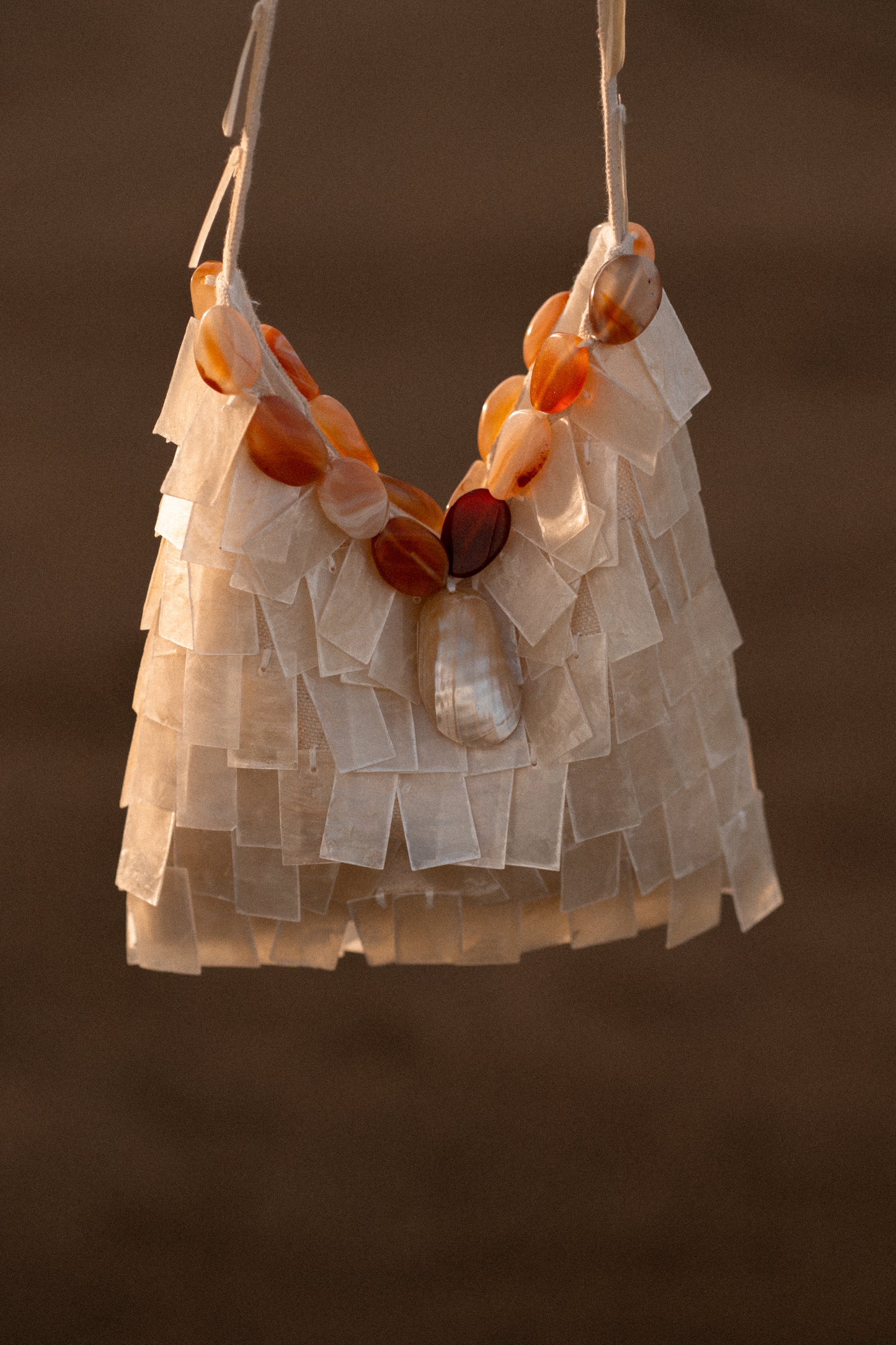 Maria - Rectangular seashell & stone handbag