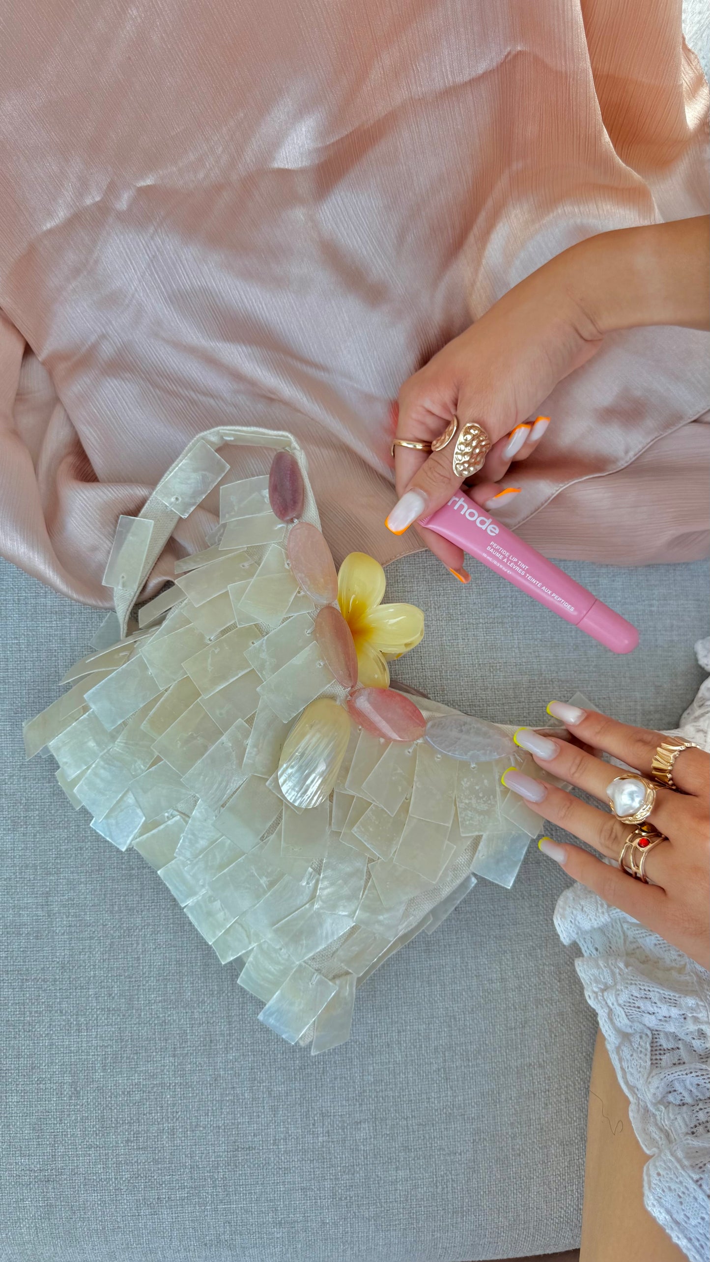 Maria - Rectangular seashell & stone handbag